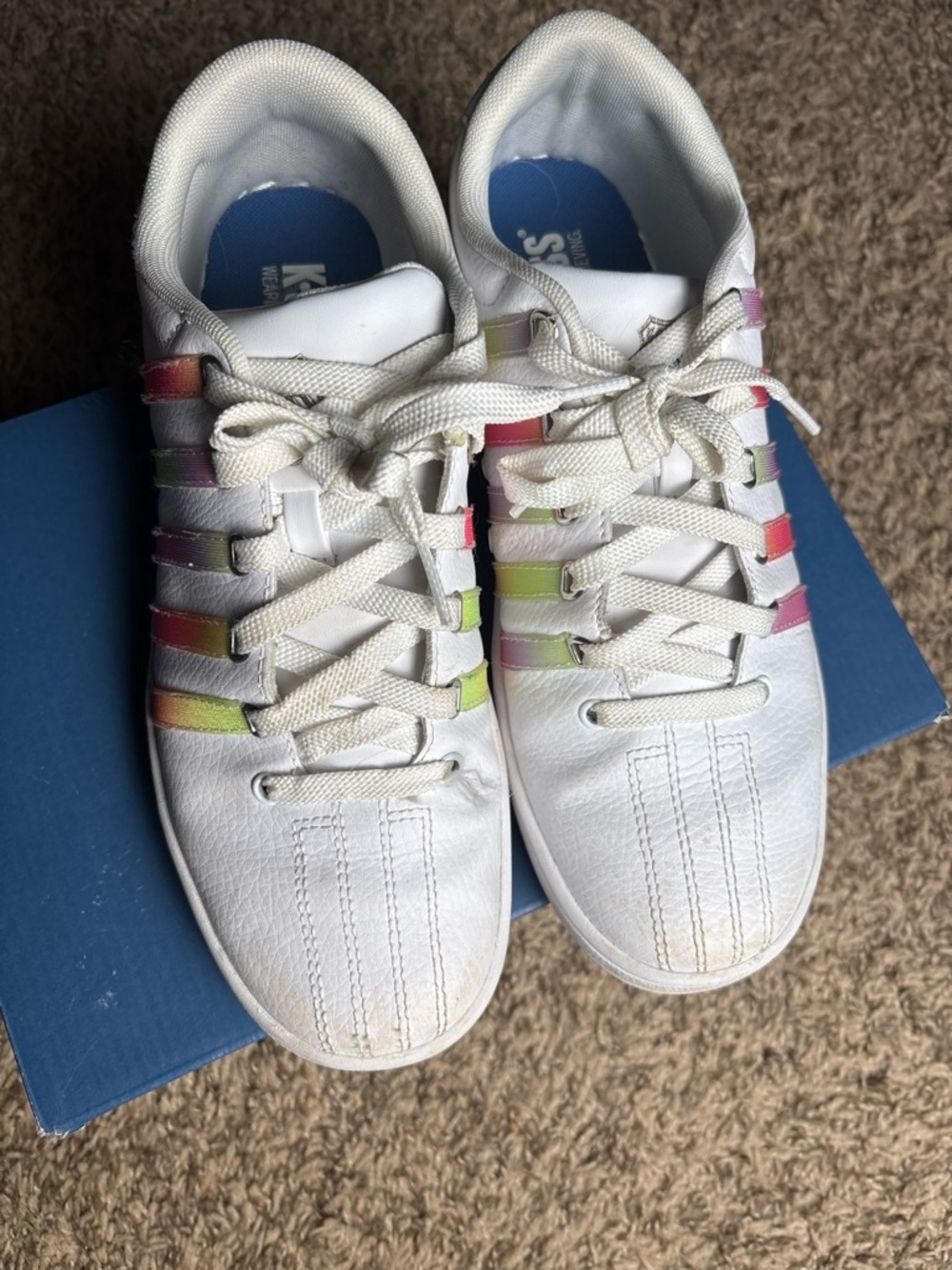 White Sneakers with Rainbow Accent Straps